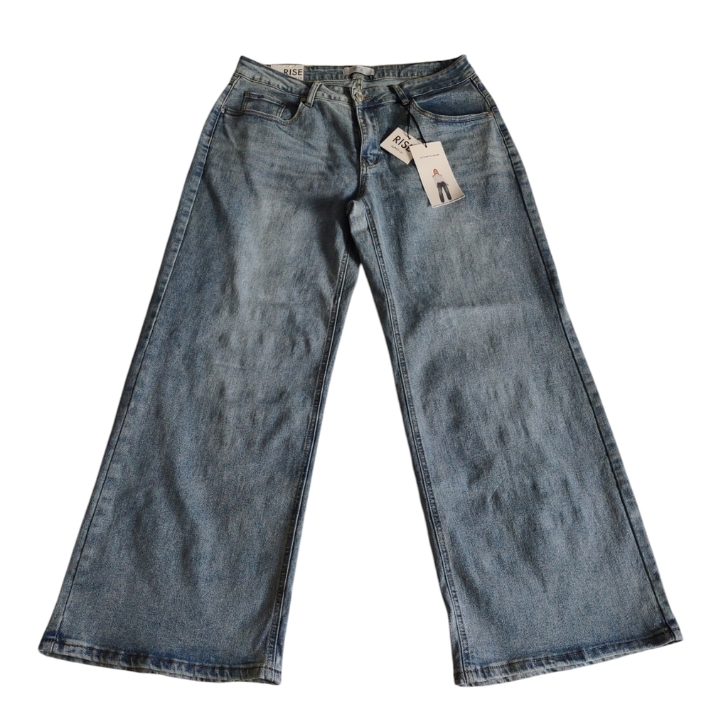 NWT Rise Supply Co. Size 15/32 Blue Midrise Wide Leg Jeans